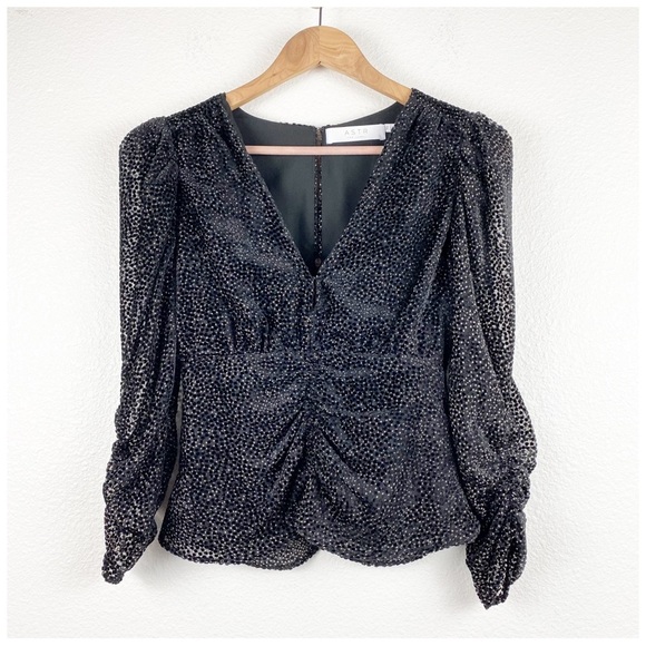 ASTR The Label‎ Label Florence Top in Black Velvet Dot Size XS - Picture 4 of 11